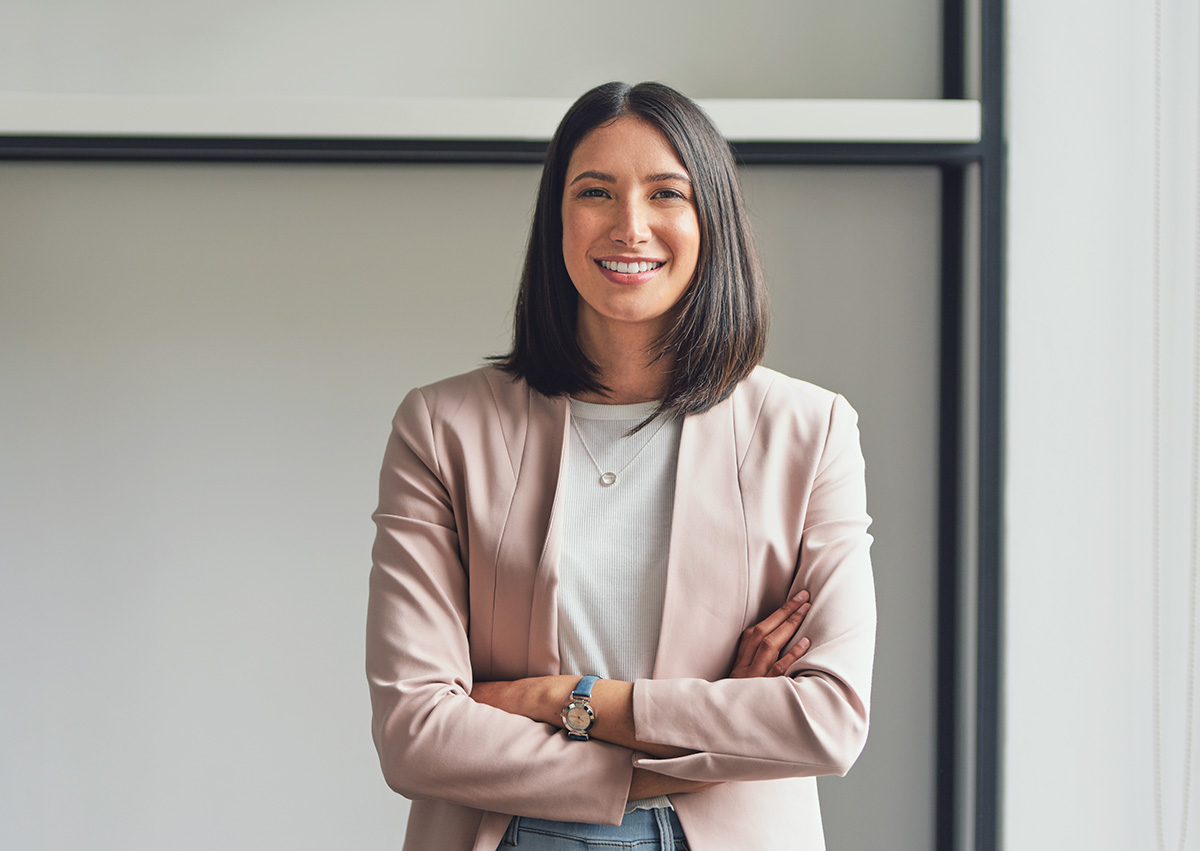 smiling woman in a blazer