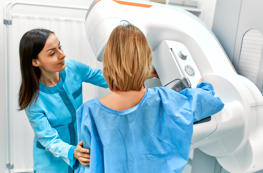 Woman getting a mammogram