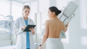 women getting breast scan